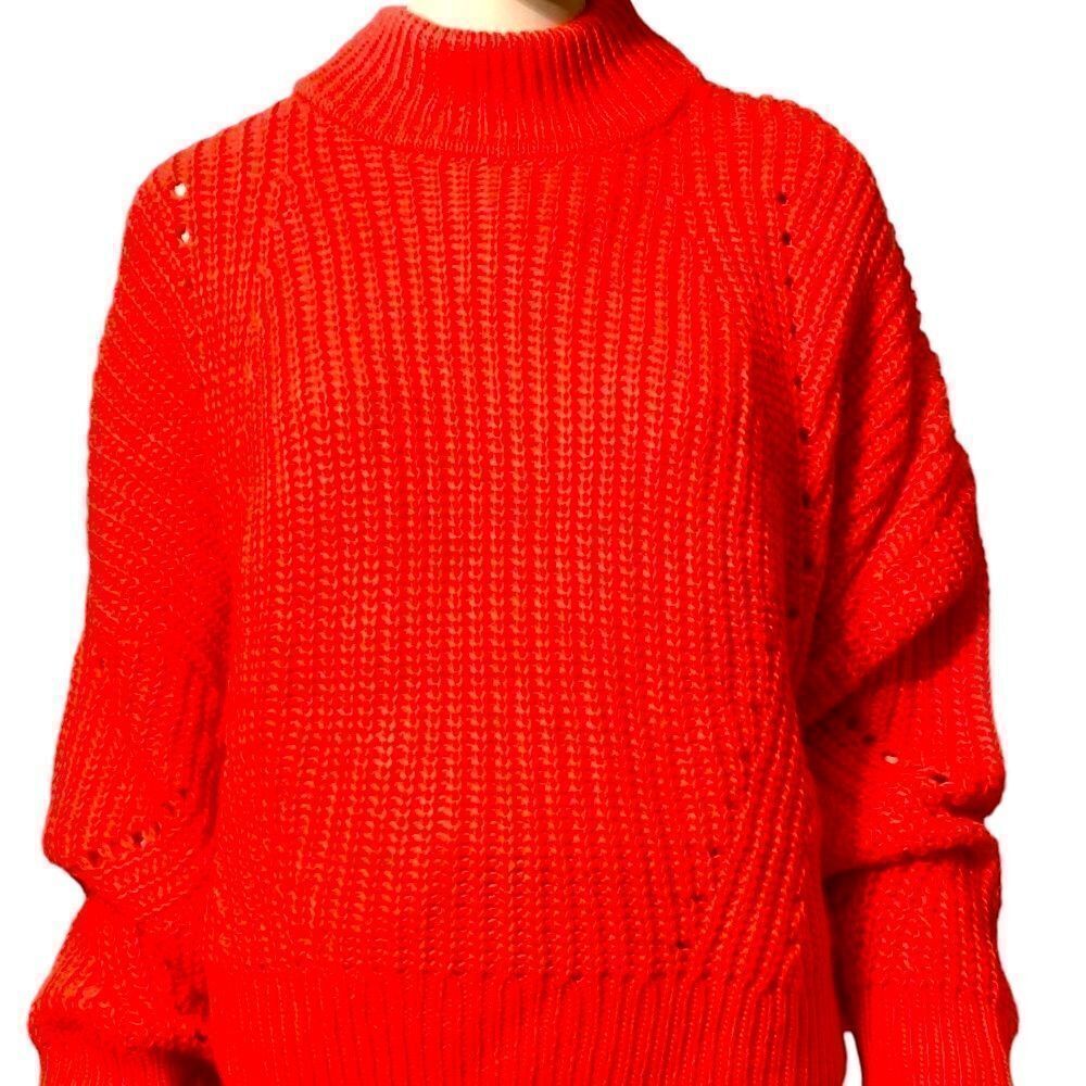 Red Long Sleeve Crochet Knit Sweater - NEW